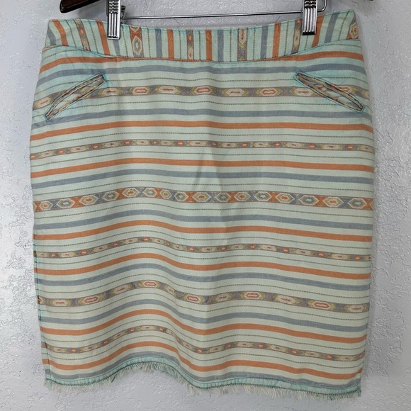 Ryan Michael Dresses & Skirts - Ryan Michael Skirt Southwestern Blue Red Cotton Raw Hem Aztec Print Women's 4